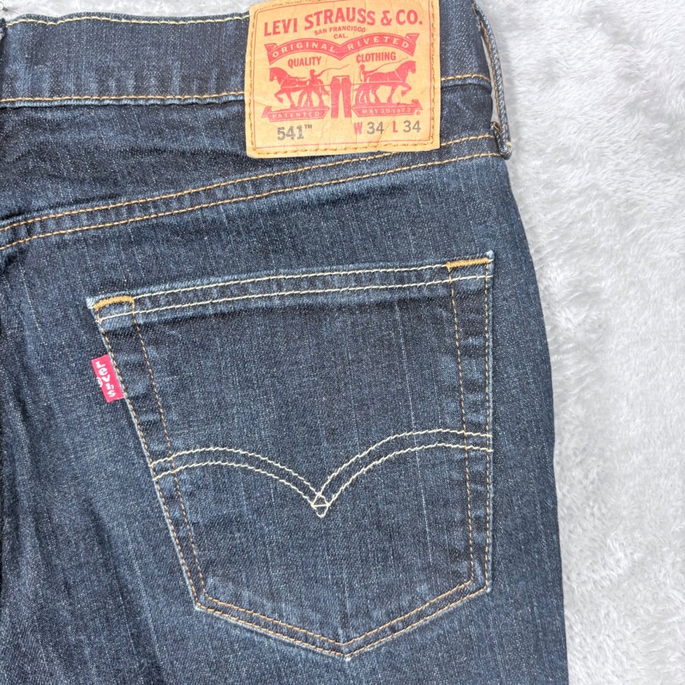 Levi's 541 Athletic Taper Jeans Mens 34x34 Dark Wash Indigo Stretch Denim - Picture 14 of 16